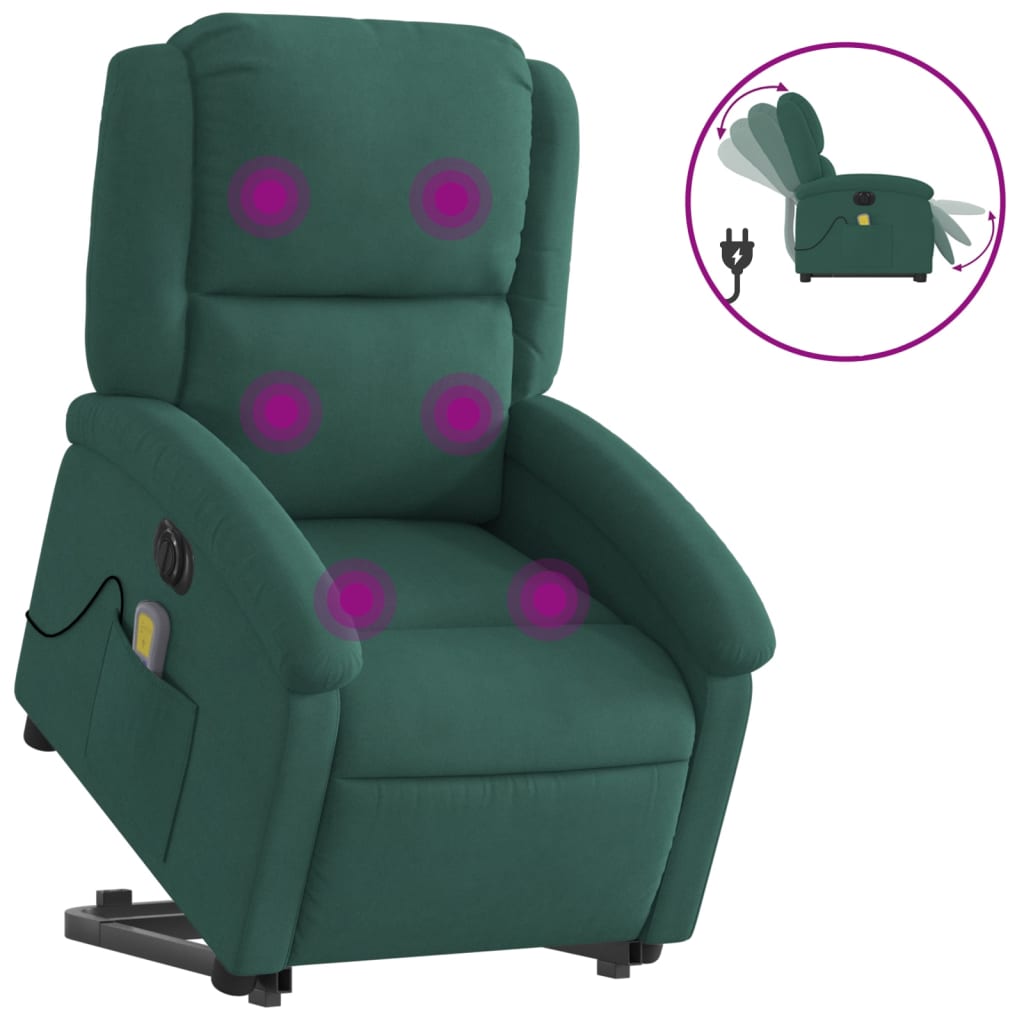 Fauteuil inclinable de massage électrique vert foncé velours Fauteuils vidaXL   