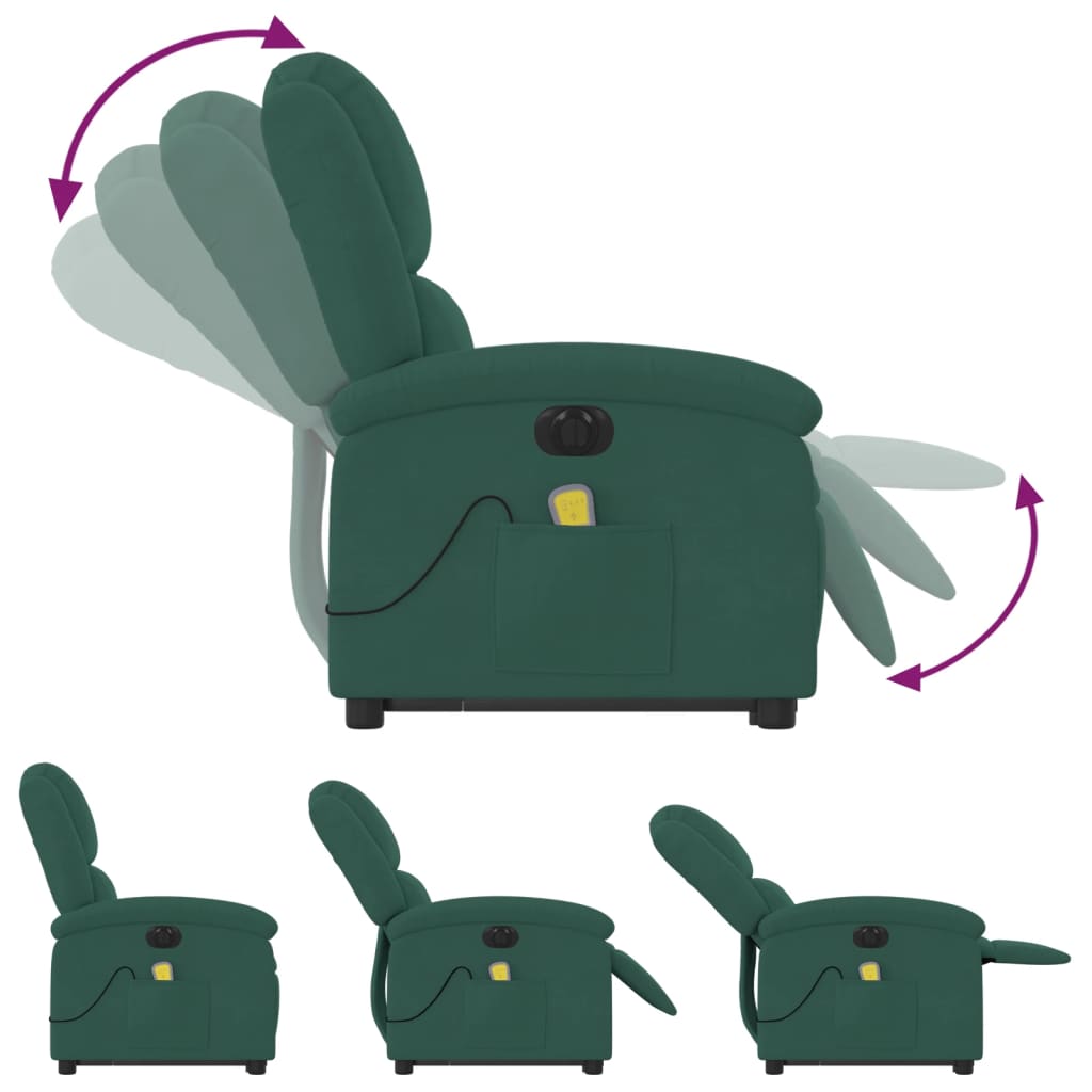 Fauteuil inclinable de massage électrique vert foncé velours Fauteuils vidaXL   