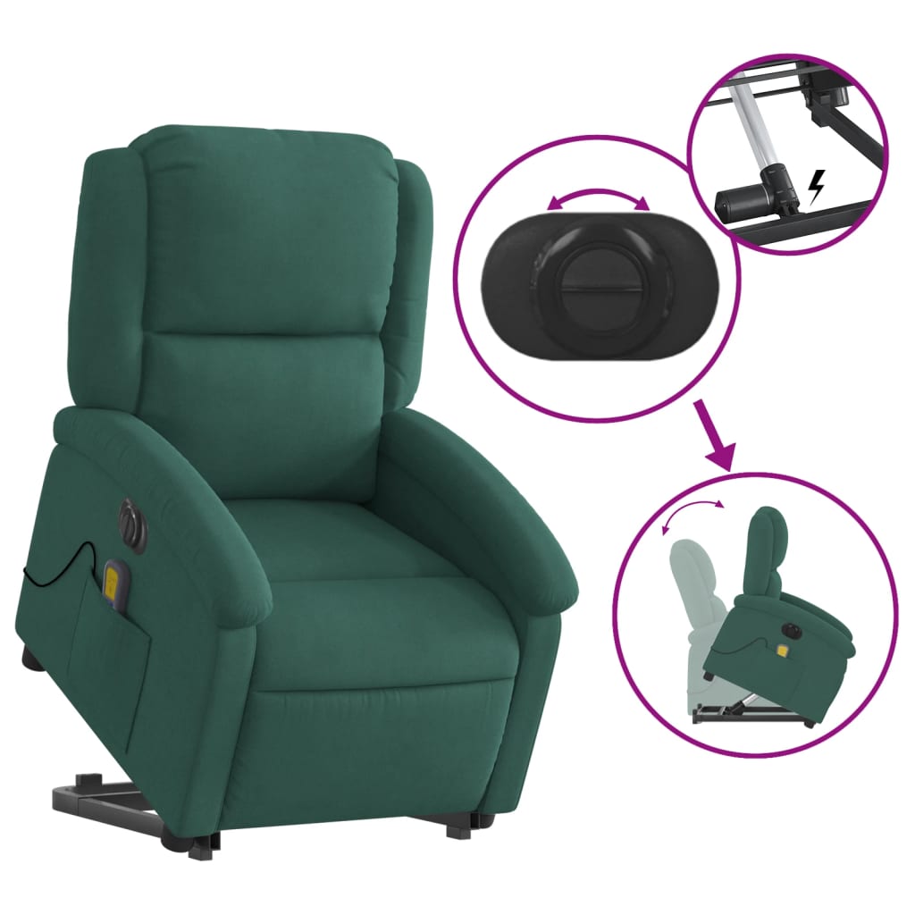 Fauteuil inclinable de massage électrique vert foncé velours Fauteuils vidaXL   