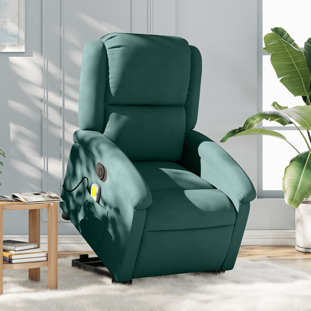 Fauteuil inclinable de massage électrique vert foncé velours Fauteuils vidaXL   