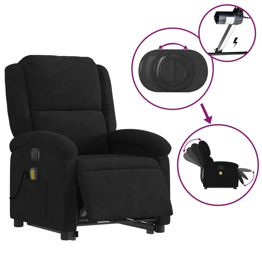 Fauteuil inclinable de massage électrique noir velours Fauteuils vidaXL   