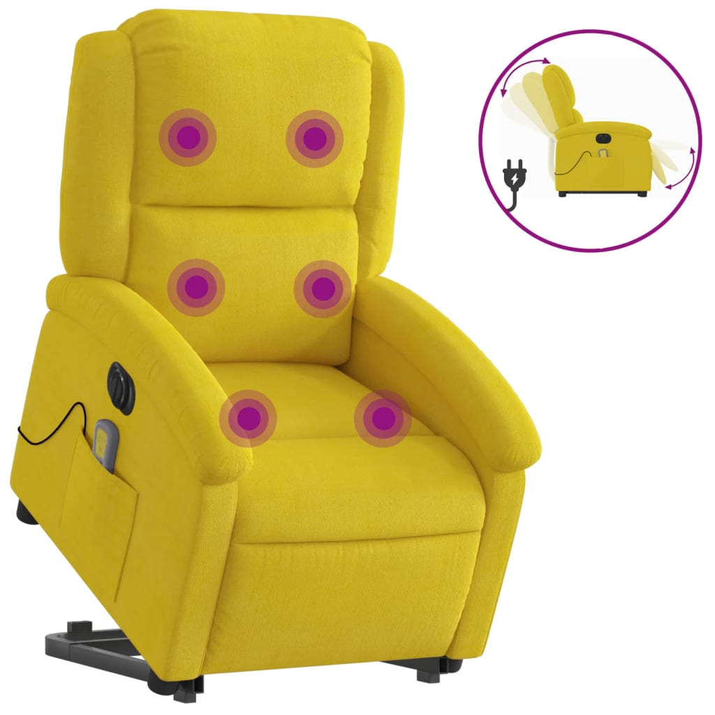 Fauteuil inclinable de massage électrique jaune velours Fauteuils vidaXL   