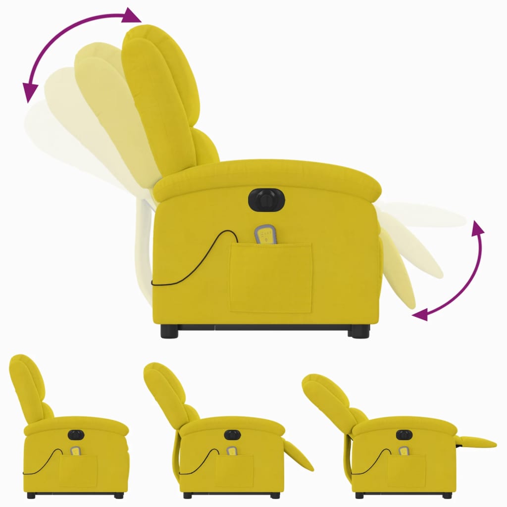 Fauteuil inclinable de massage électrique jaune velours Fauteuils vidaXL   