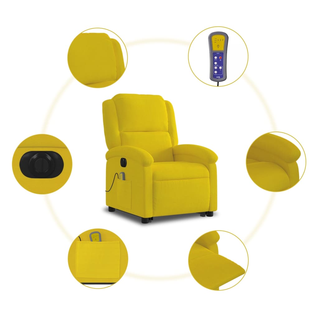 Fauteuil inclinable de massage électrique jaune velours Fauteuils vidaXL   