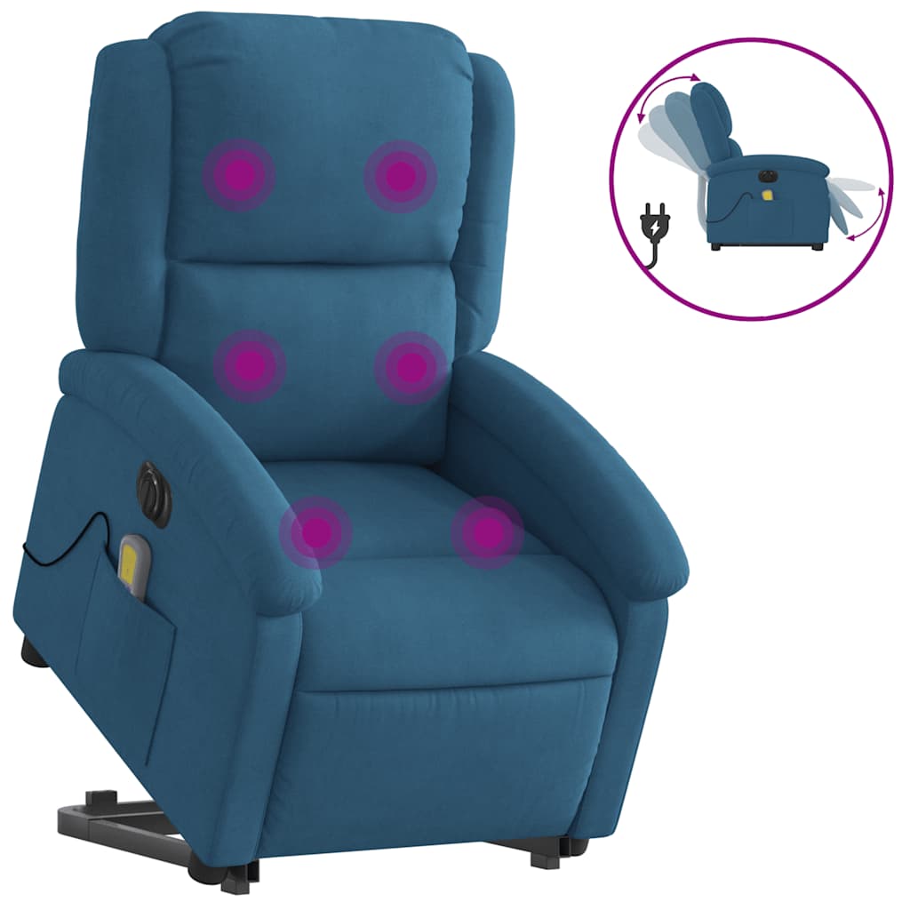 Fauteuil inclinable de massage électrique bleu velours Fauteuils vidaXL   