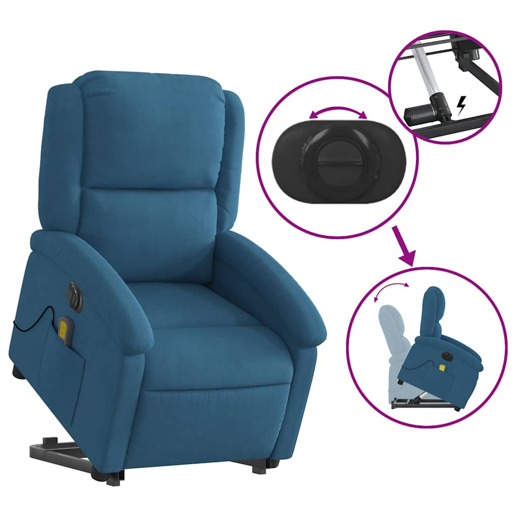 Fauteuil inclinable de massage électrique bleu velours Fauteuils vidaXL   