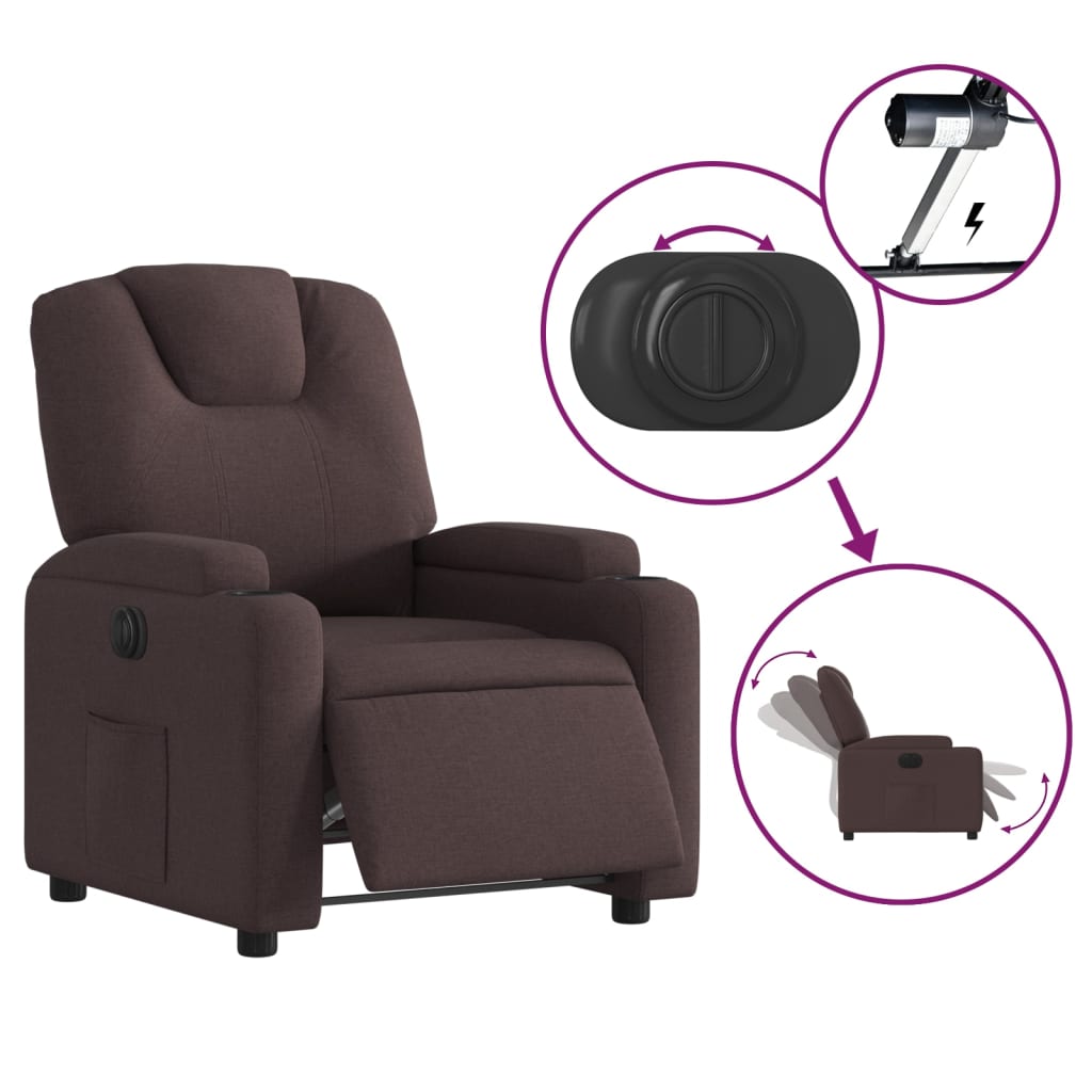 Fauteuil inclinable électrique Marron foncé Tissu Fauteuils vidaXL   