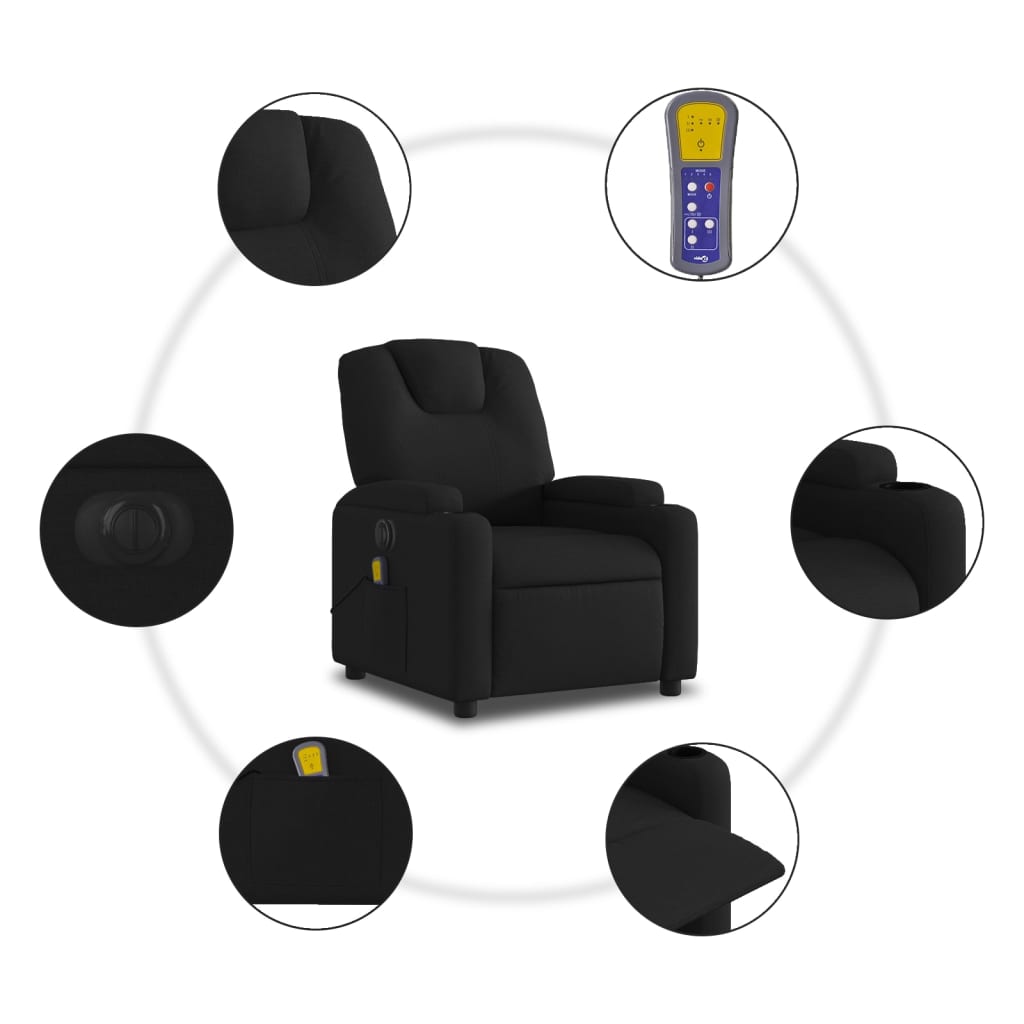 Image Fauteuil de massage inclinable électrique Noir Tissu | Xios Store SNC vidaXL Xios Store SNC