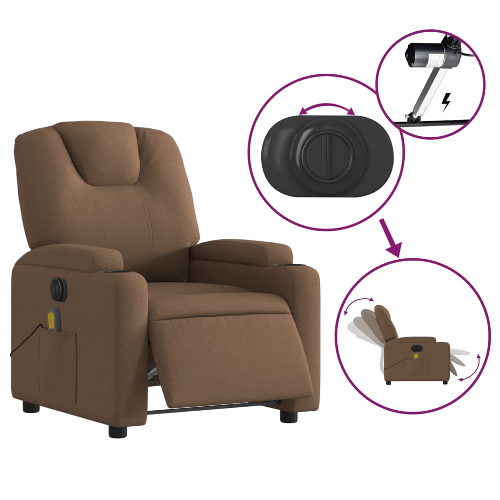 Fauteuil inclinable de massage électrique marron tissu Fauteuils vidaXL   