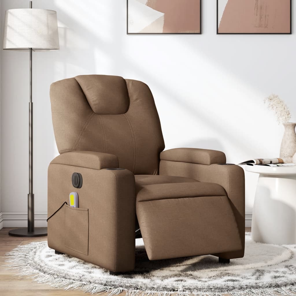 Fauteuil inclinable de massage électrique marron tissu Fauteuils vidaXL   