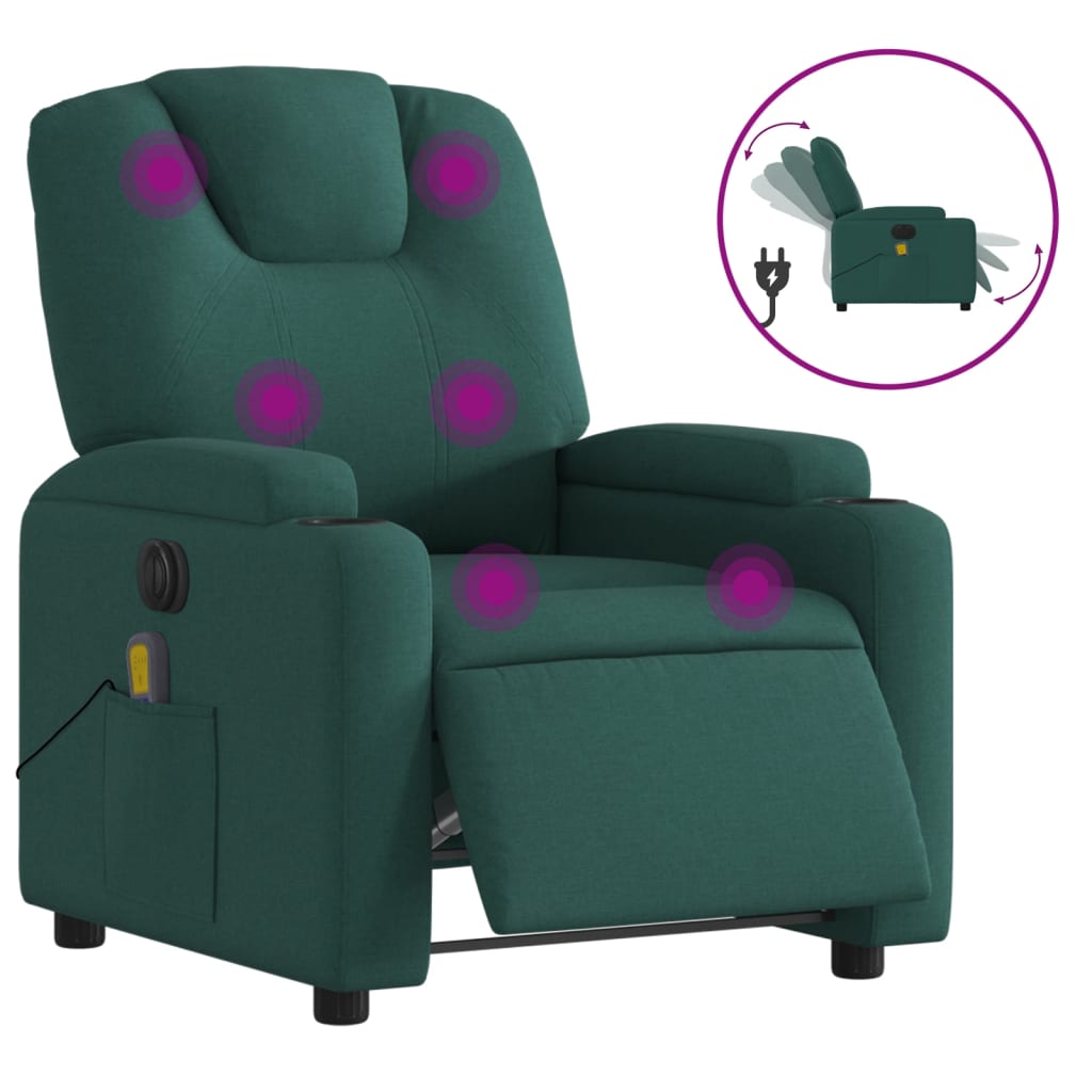 Fauteuil de massage inclinable électrique Vert foncé Tissu Fauteuils vidaXL   