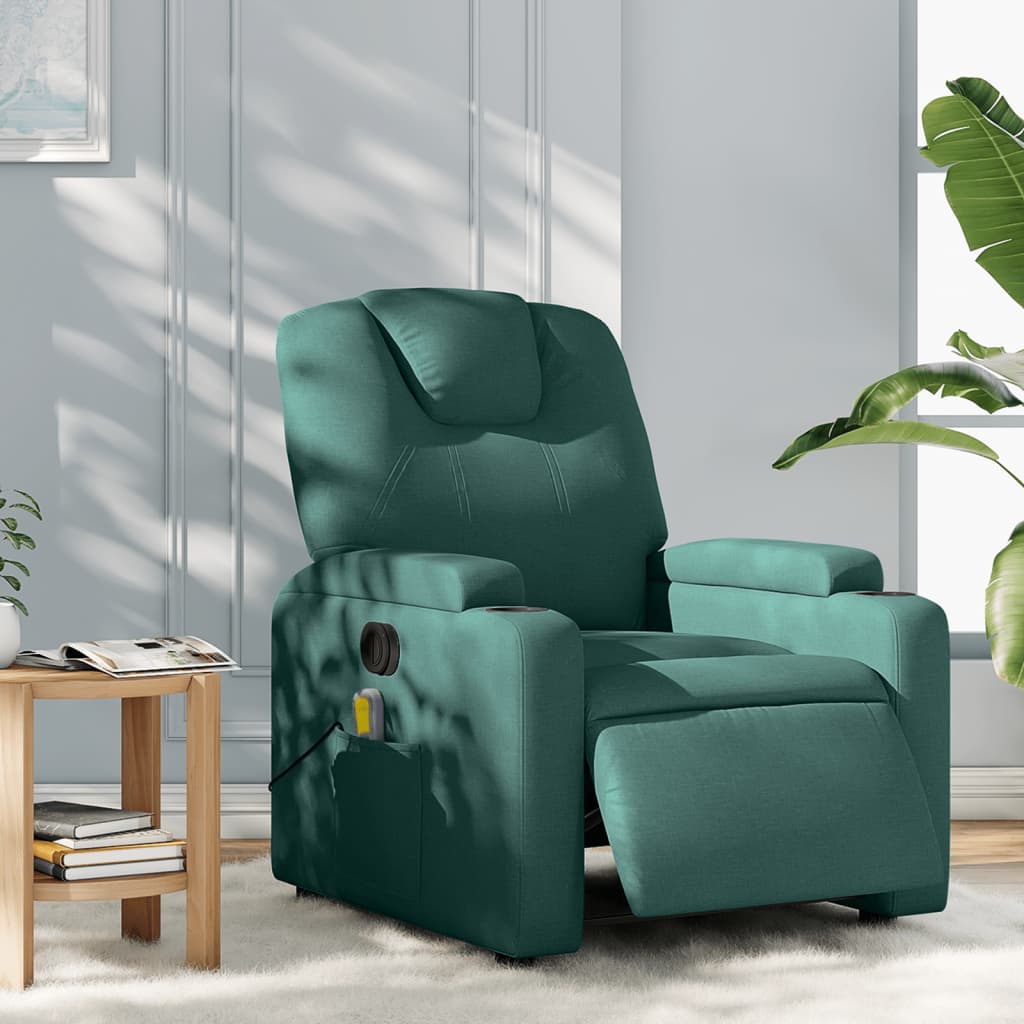 Fauteuil de massage inclinable électrique Vert foncé Tissu Fauteuils vidaXL   