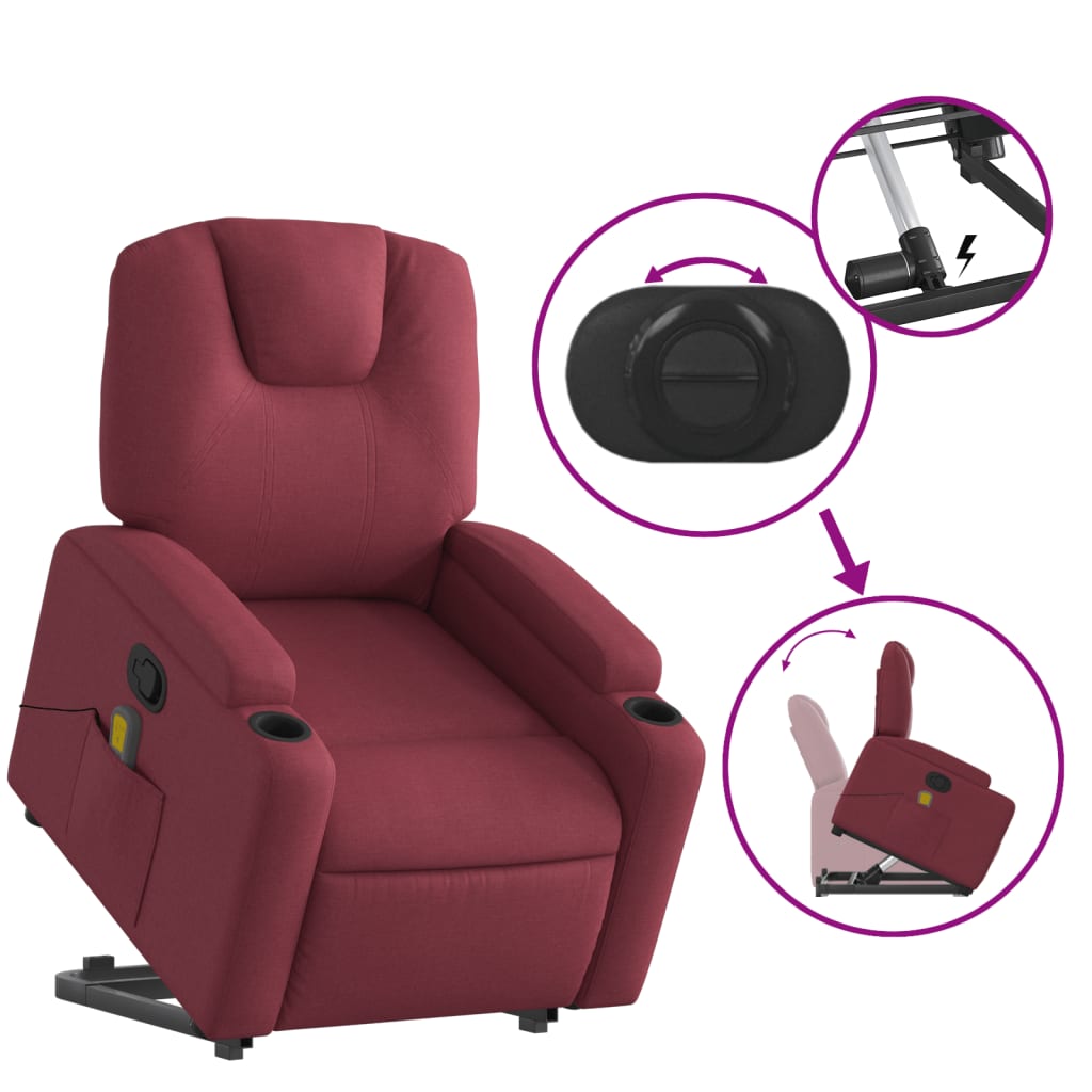 Fauteuil inclinable de massage Rouge bordeaux Tissu Fauteuils vidaXL   