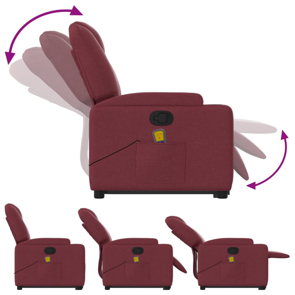 Fauteuil inclinable de massage Rouge bordeaux Tissu Fauteuils vidaXL   