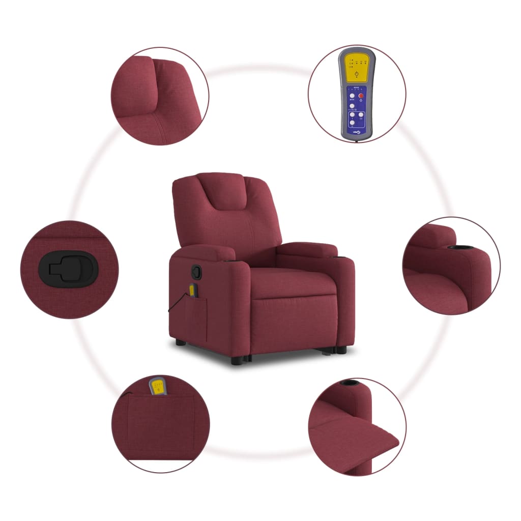 Fauteuil inclinable de massage Rouge bordeaux Tissu Fauteuils vidaXL   