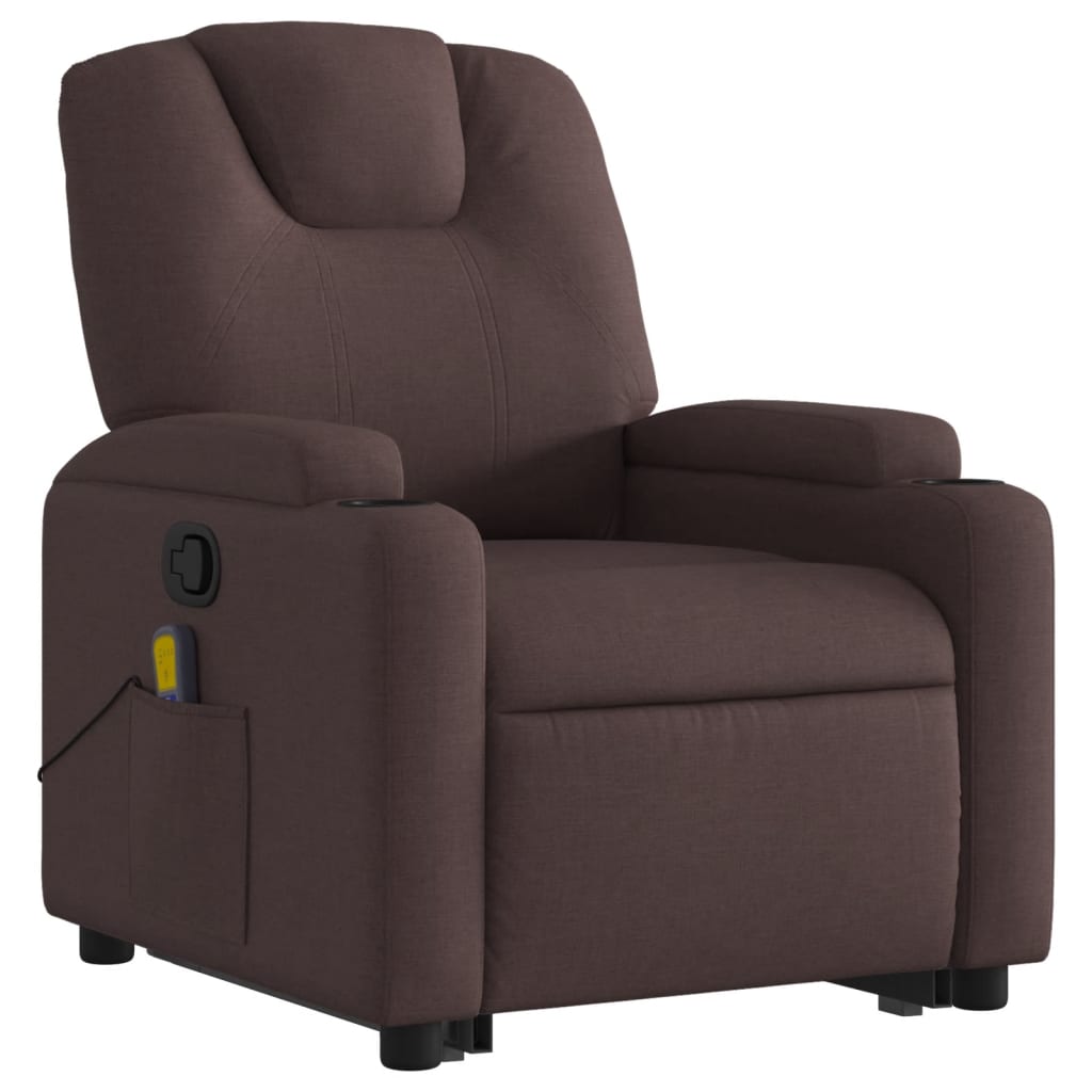 Fauteuil inclinable de massage Marron foncé Tissu Fauteuils vidaXL   