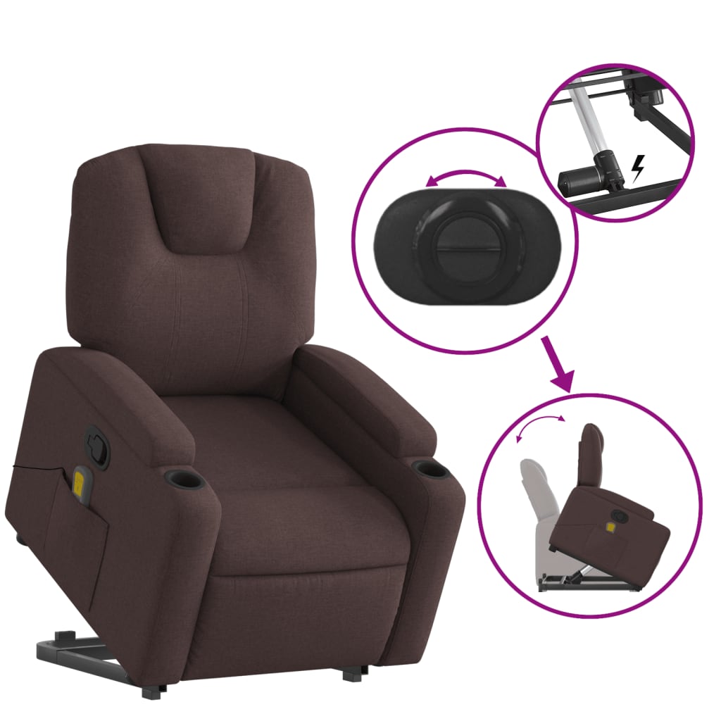 Fauteuil inclinable de massage Marron foncé Tissu Fauteuils vidaXL   