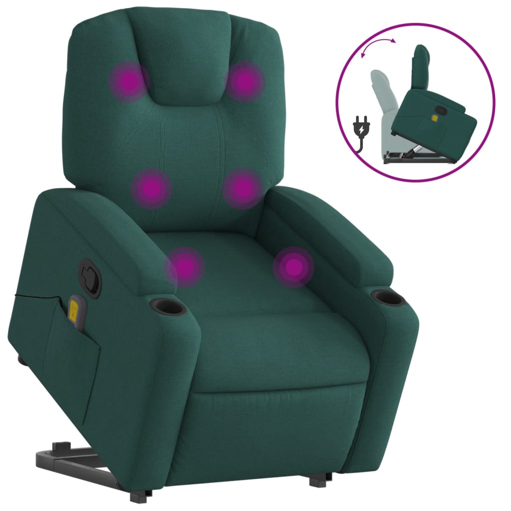 Fauteuil inclinable de massage Vert foncé Tissu Fauteuils vidaXL   