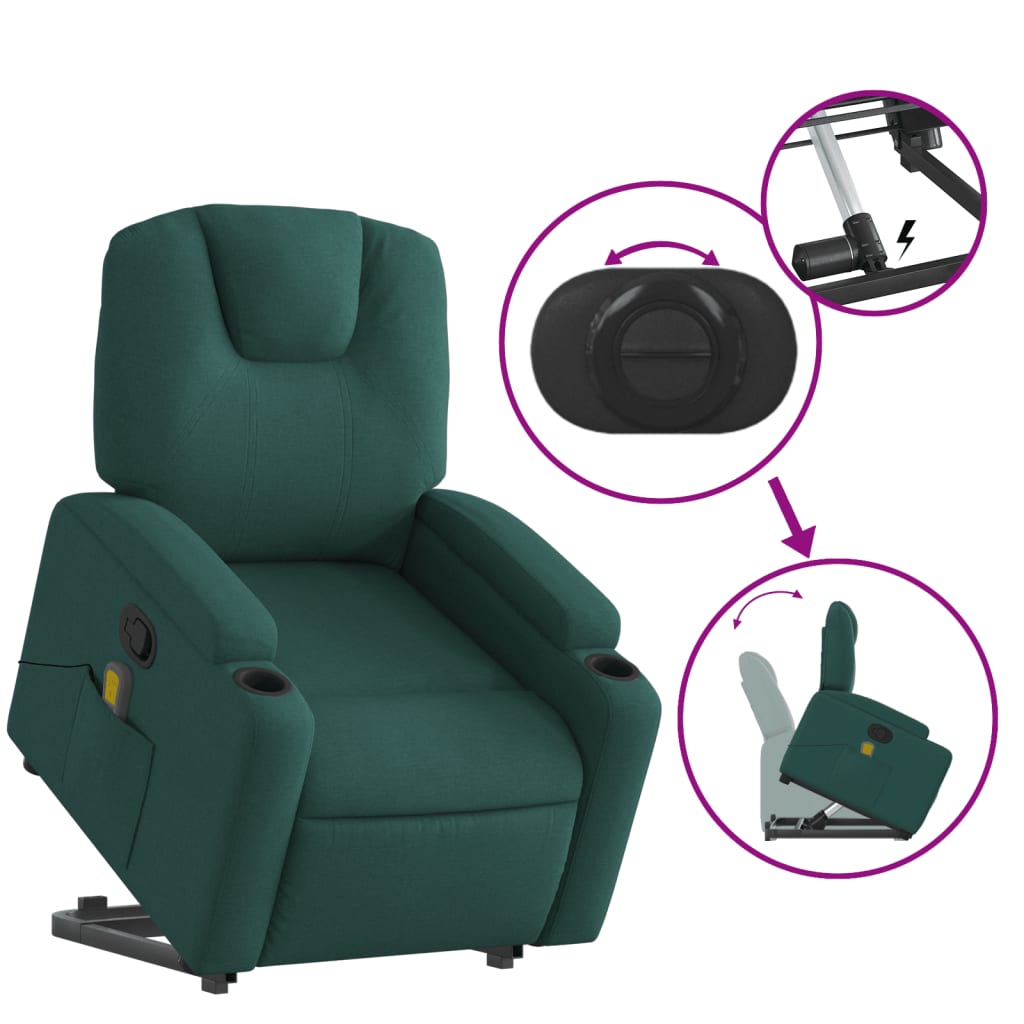 Fauteuil inclinable de massage Vert foncé Tissu Fauteuils vidaXL   