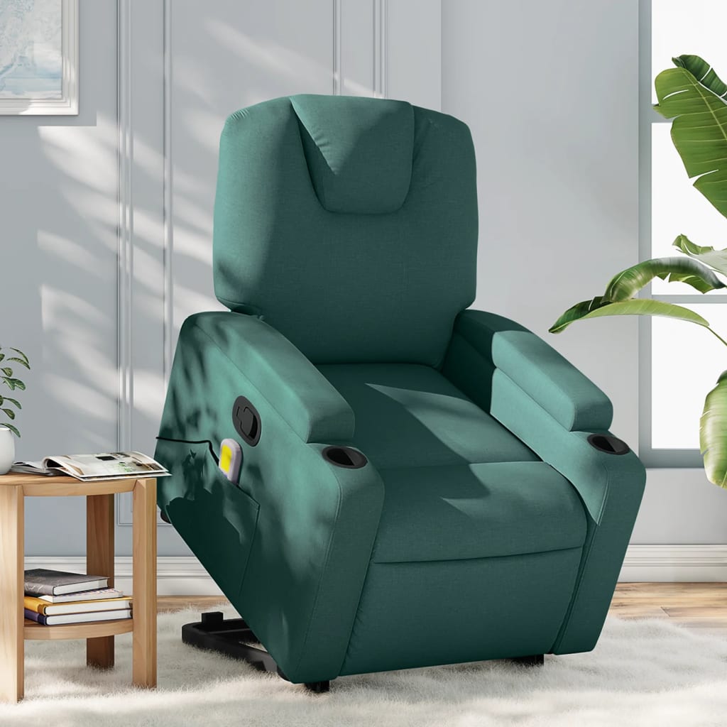 Fauteuil inclinable de massage Vert foncé Tissu Fauteuils vidaXL   