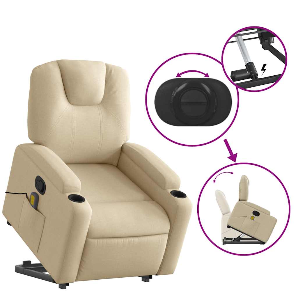 Fauteuil inclinable de massage Crème Tissu Fauteuils vidaXL