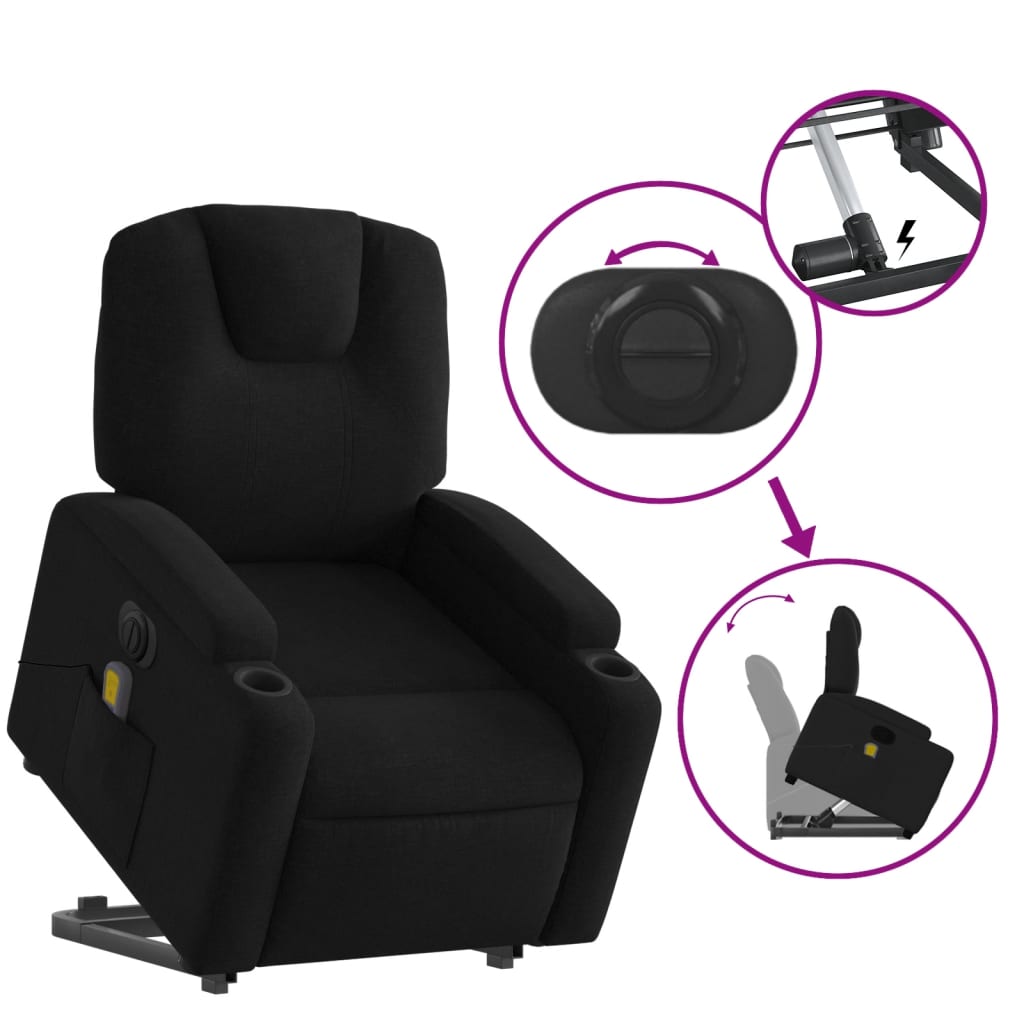 Fauteuil inclinable de massage électrique Noir Tissu Fauteuils vidaXL   