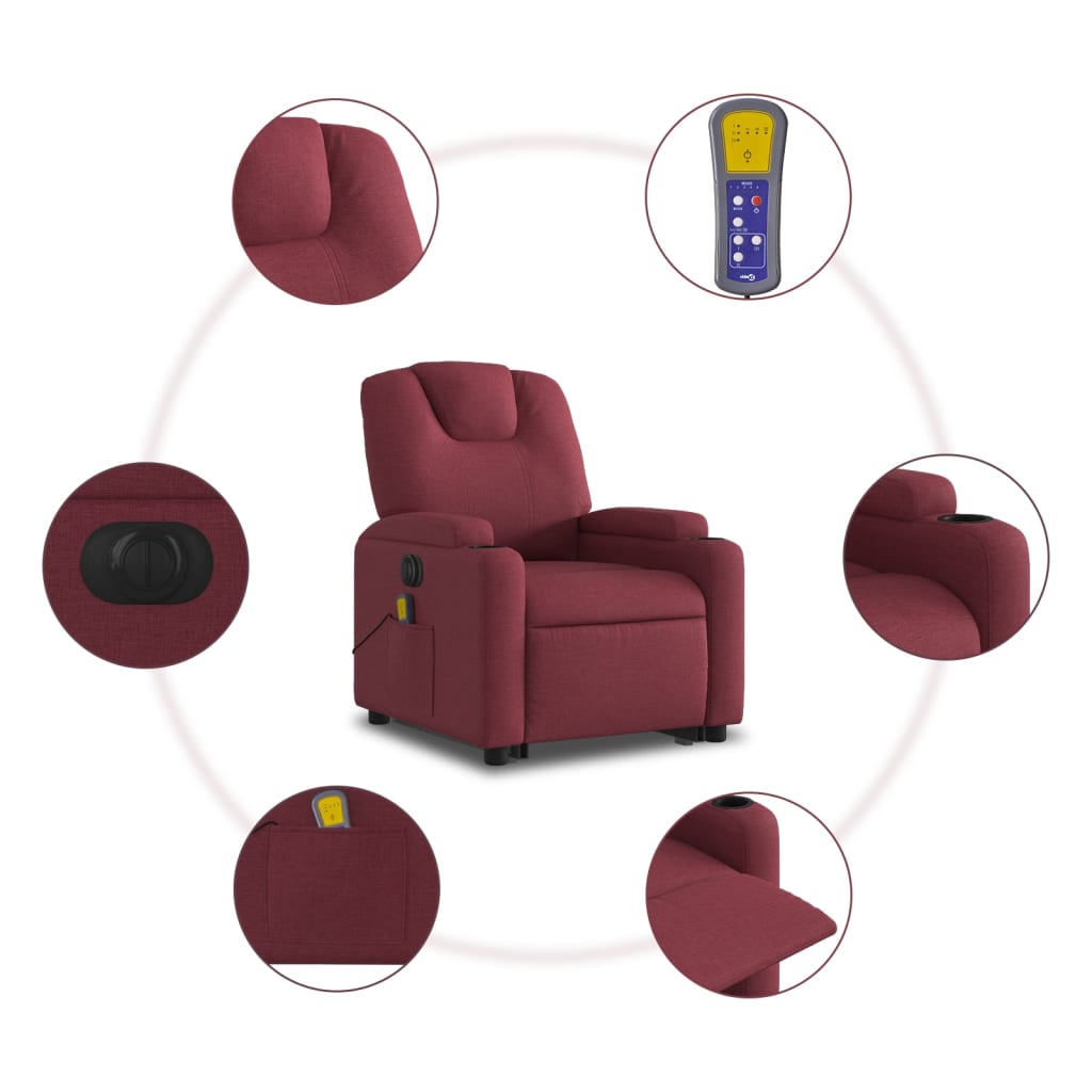 Fauteuil inclinable de massage électrique Rouge bordeaux Tissu Fauteuils vidaXL   