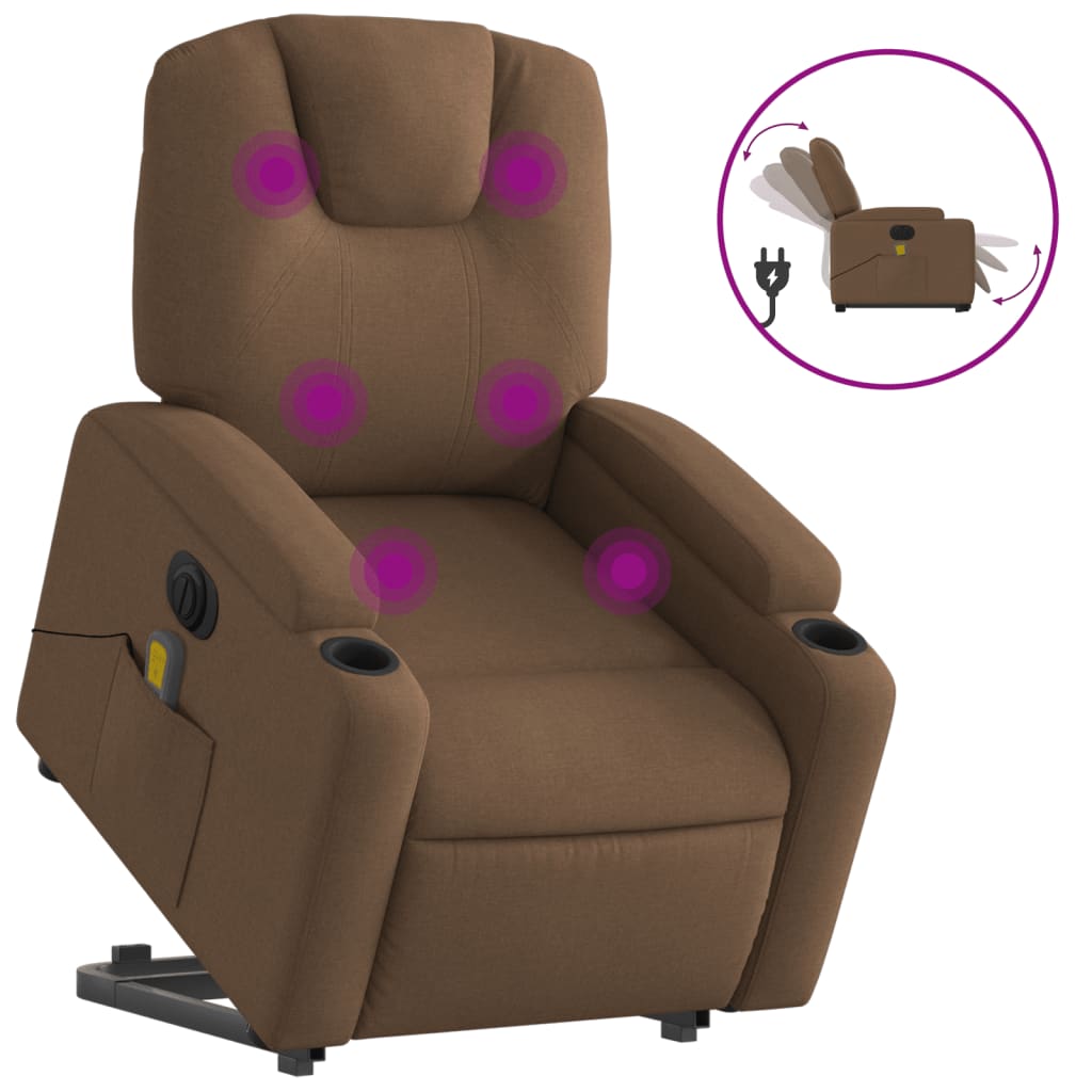 Fauteuil inclinable de massage électrique Marron Tissu Fauteuils vidaXL   