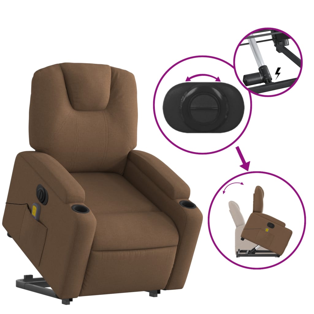 Fauteuil inclinable de massage électrique Marron Tissu Fauteuils vidaXL   