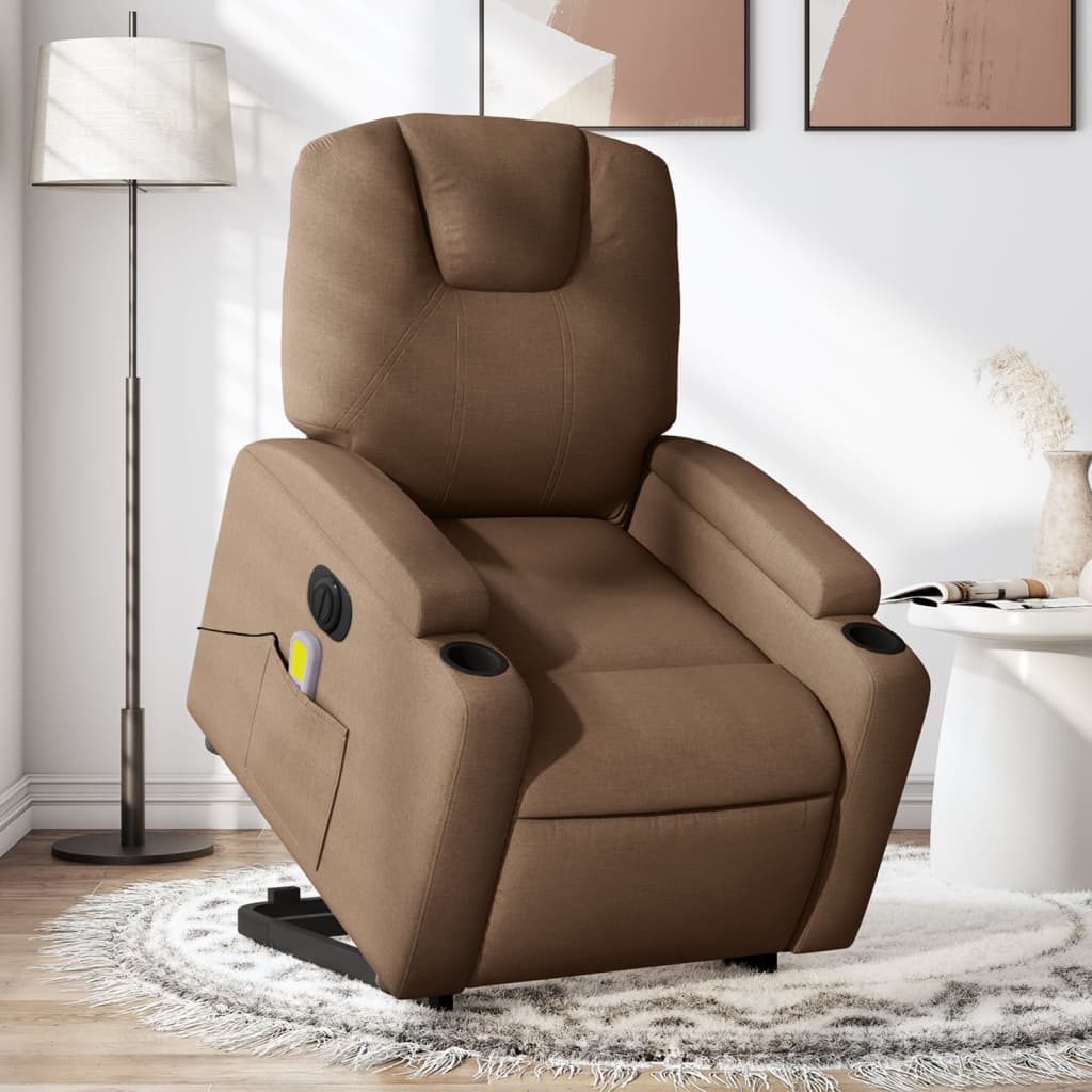 Fauteuil inclinable de massage électrique Marron Tissu Fauteuils vidaXL   