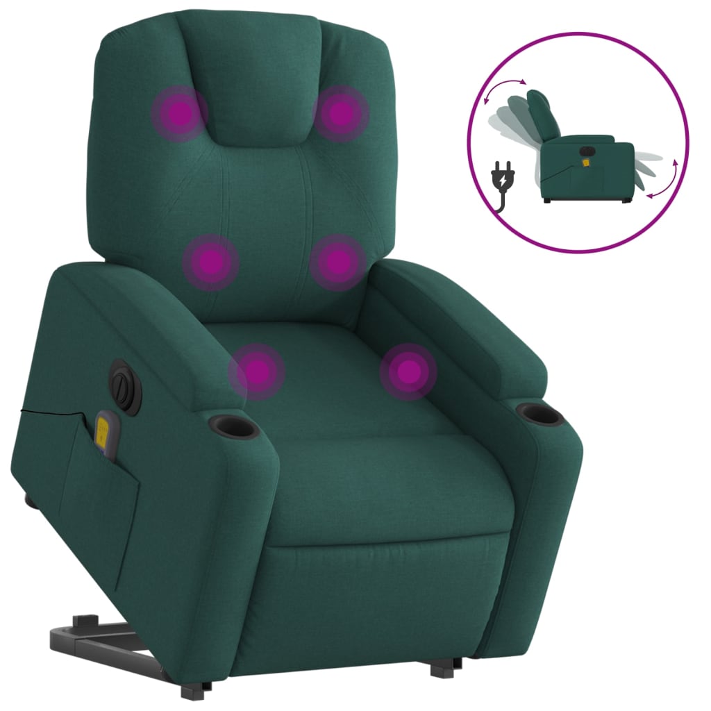 Fauteuil inclinable de massage électrique Vert foncé Tissu Fauteuils vidaXL   