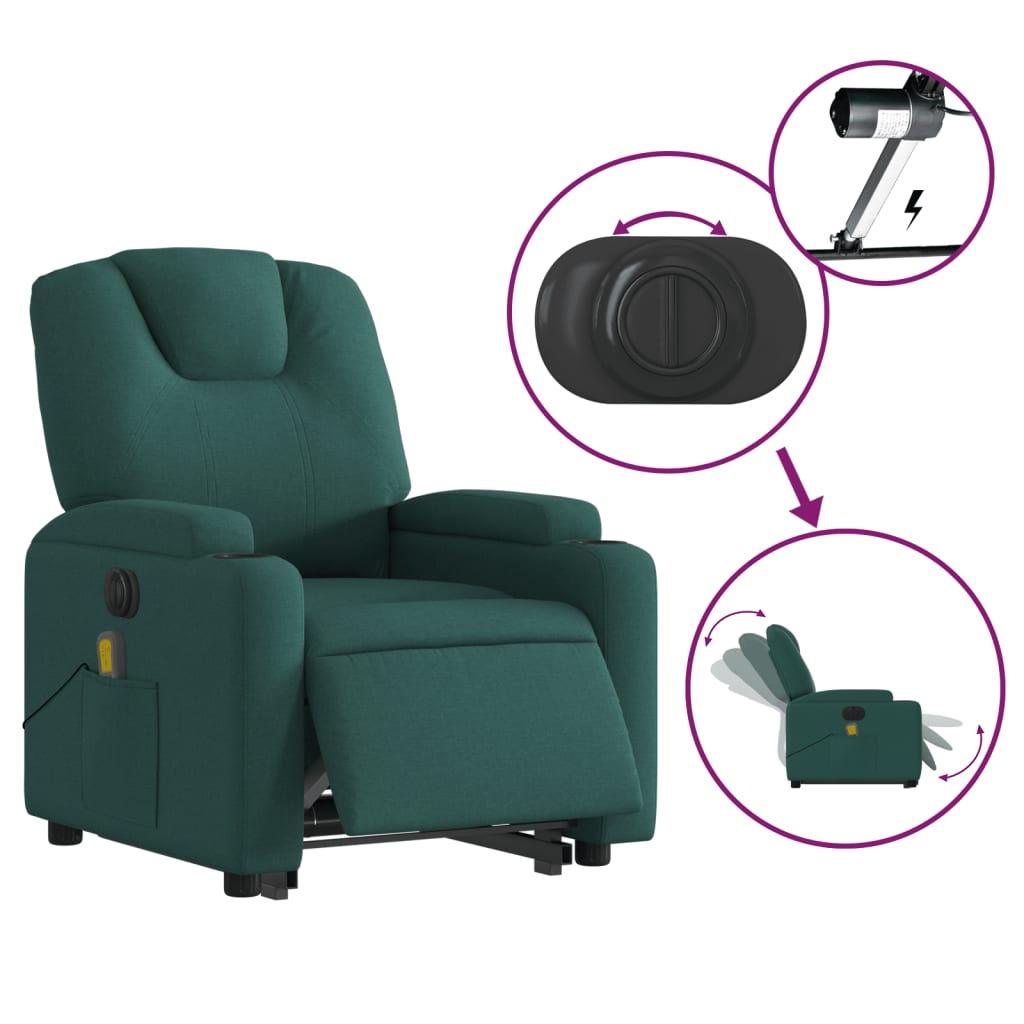 Fauteuil inclinable de massage électrique Vert foncé Tissu Fauteuils vidaXL   