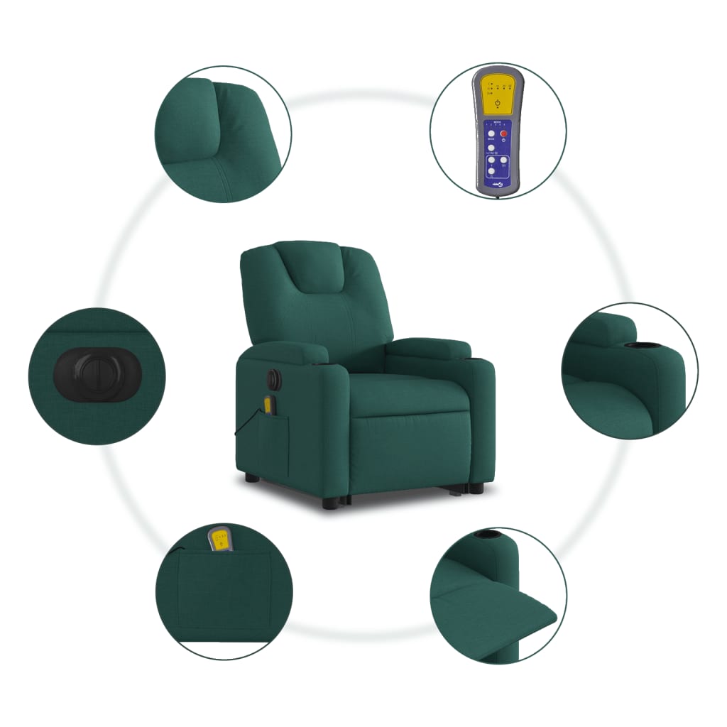 Fauteuil inclinable de massage électrique Vert foncé Tissu Fauteuils vidaXL   