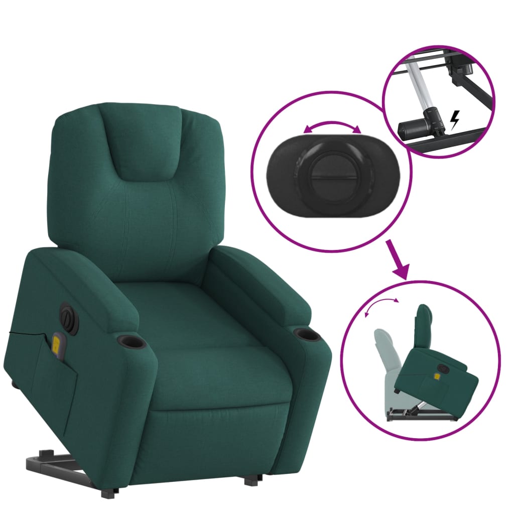 Fauteuil inclinable de massage électrique Vert foncé Tissu Fauteuils vidaXL   