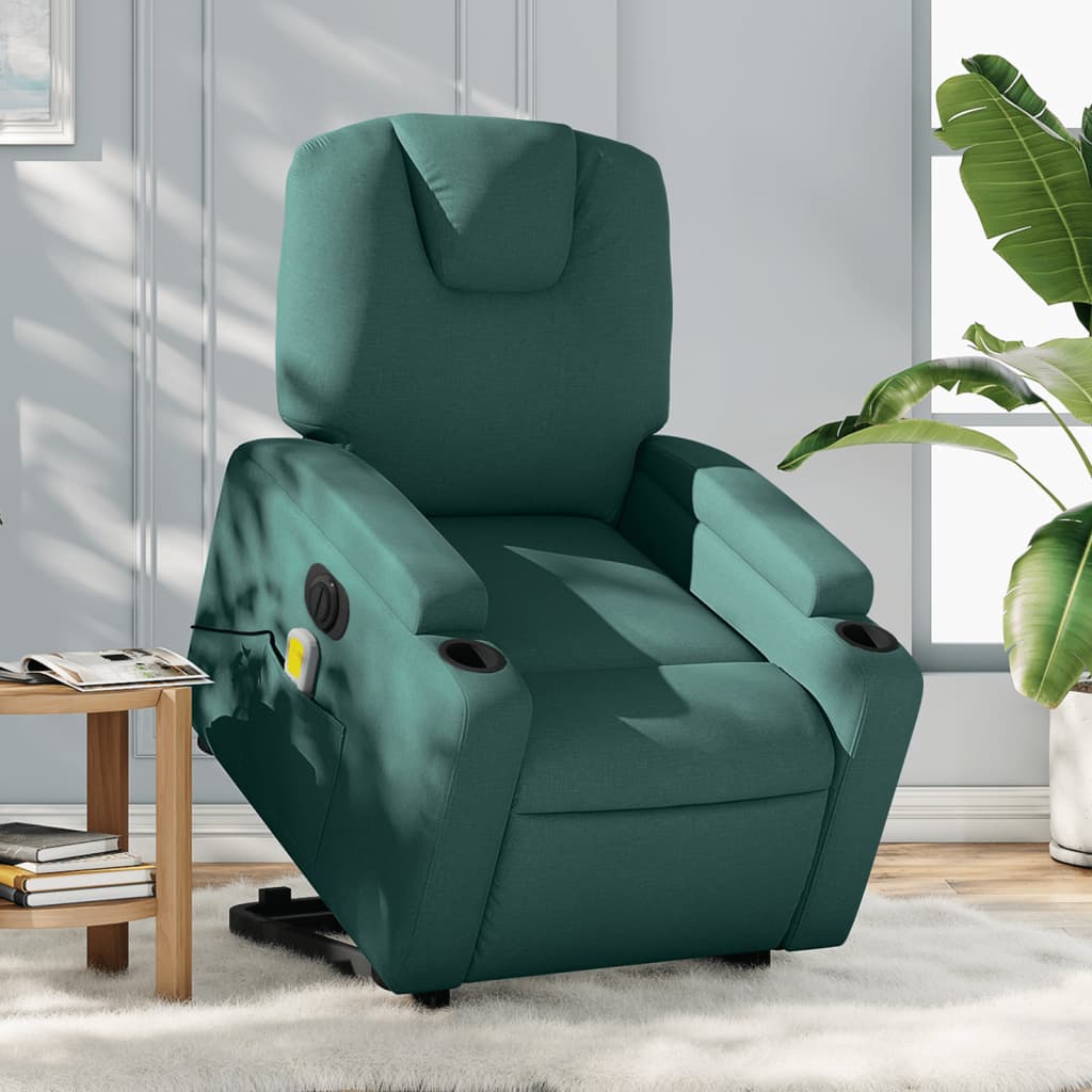 Fauteuil inclinable de massage électrique Vert foncé Tissu Fauteuils vidaXL   