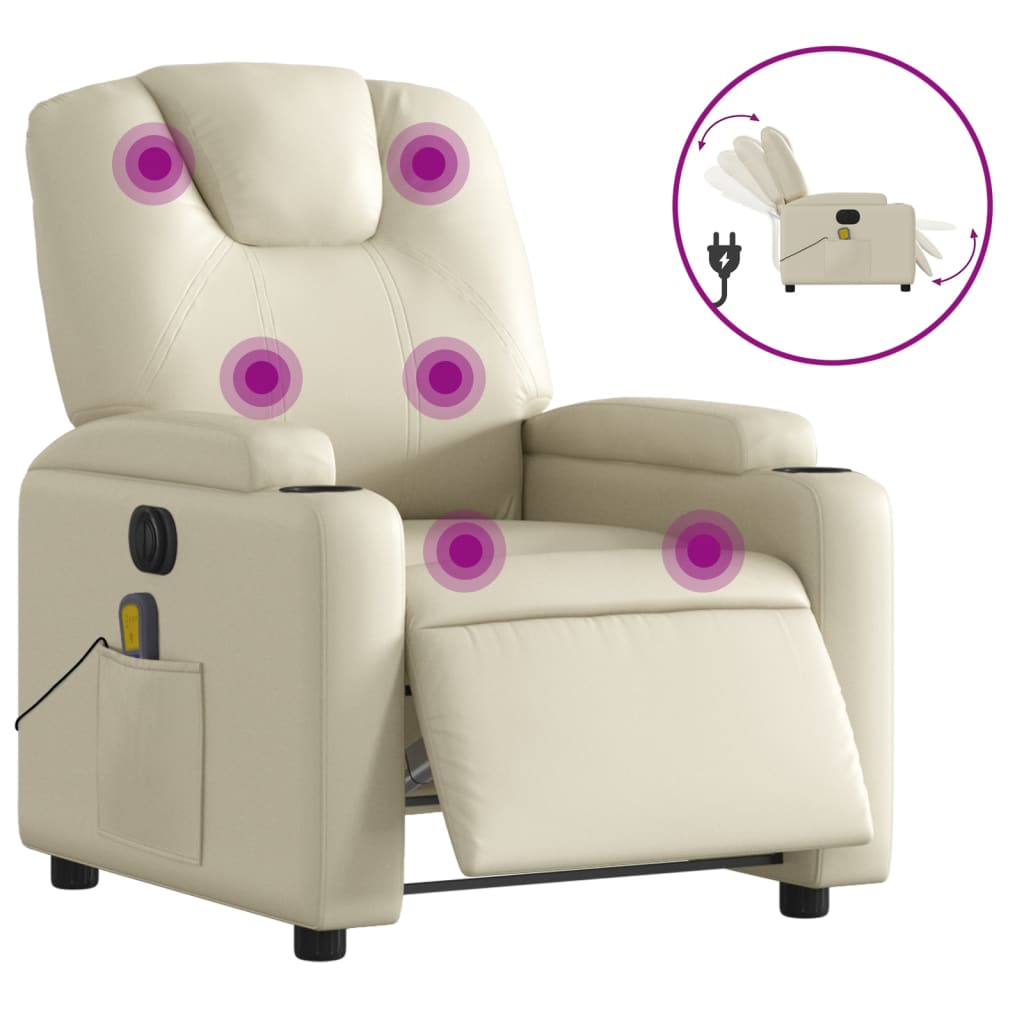 Fauteuil de massage inclinable électrique crème similicuir Fauteuils vidaXL   