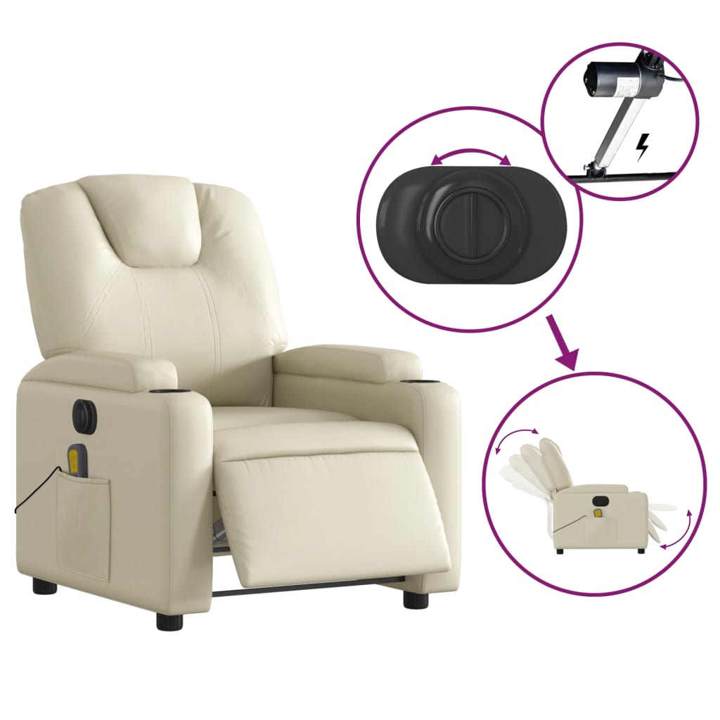 Fauteuil de massage inclinable électrique crème similicuir Fauteuils vidaXL   