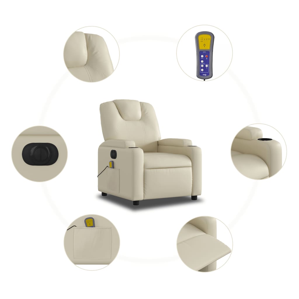 Fauteuil de massage inclinable électrique crème similicuir Fauteuils vidaXL   