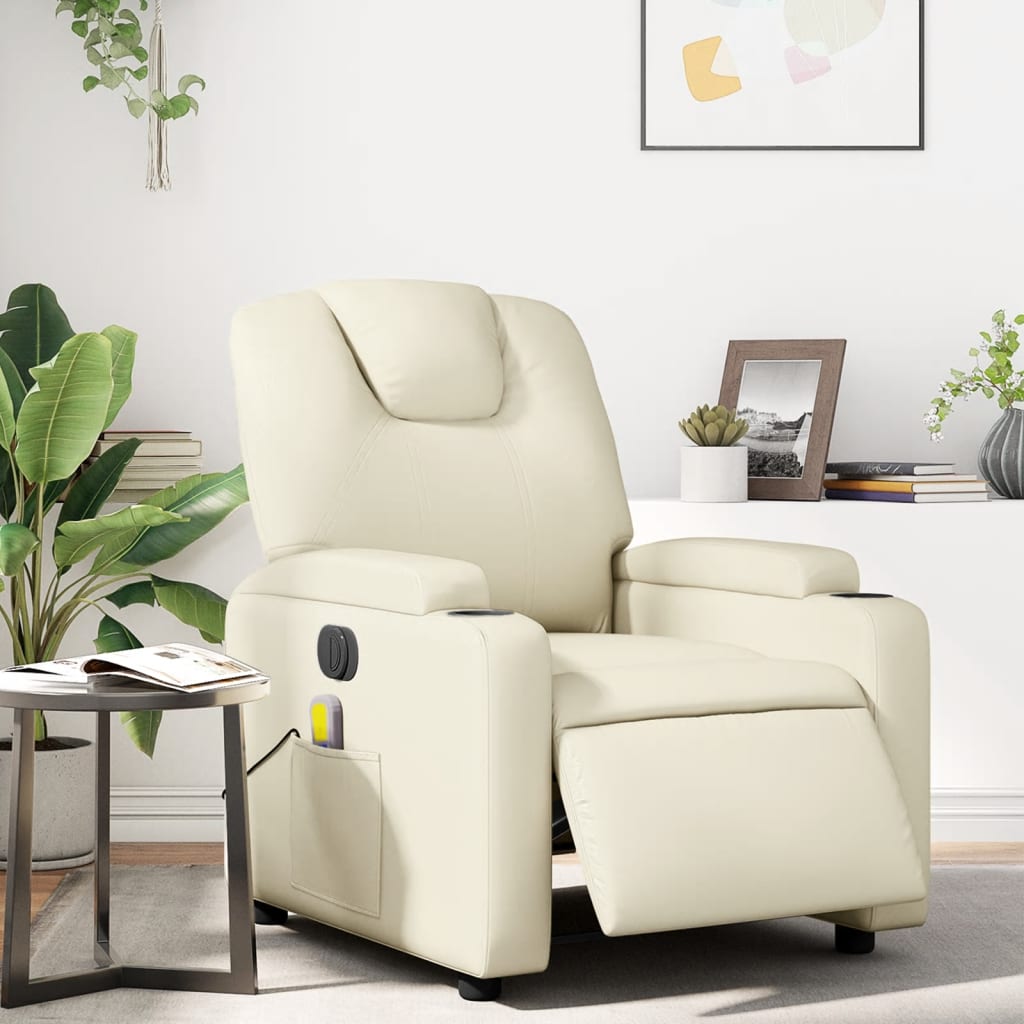 Fauteuil de massage inclinable électrique crème similicuir Fauteuils vidaXL   