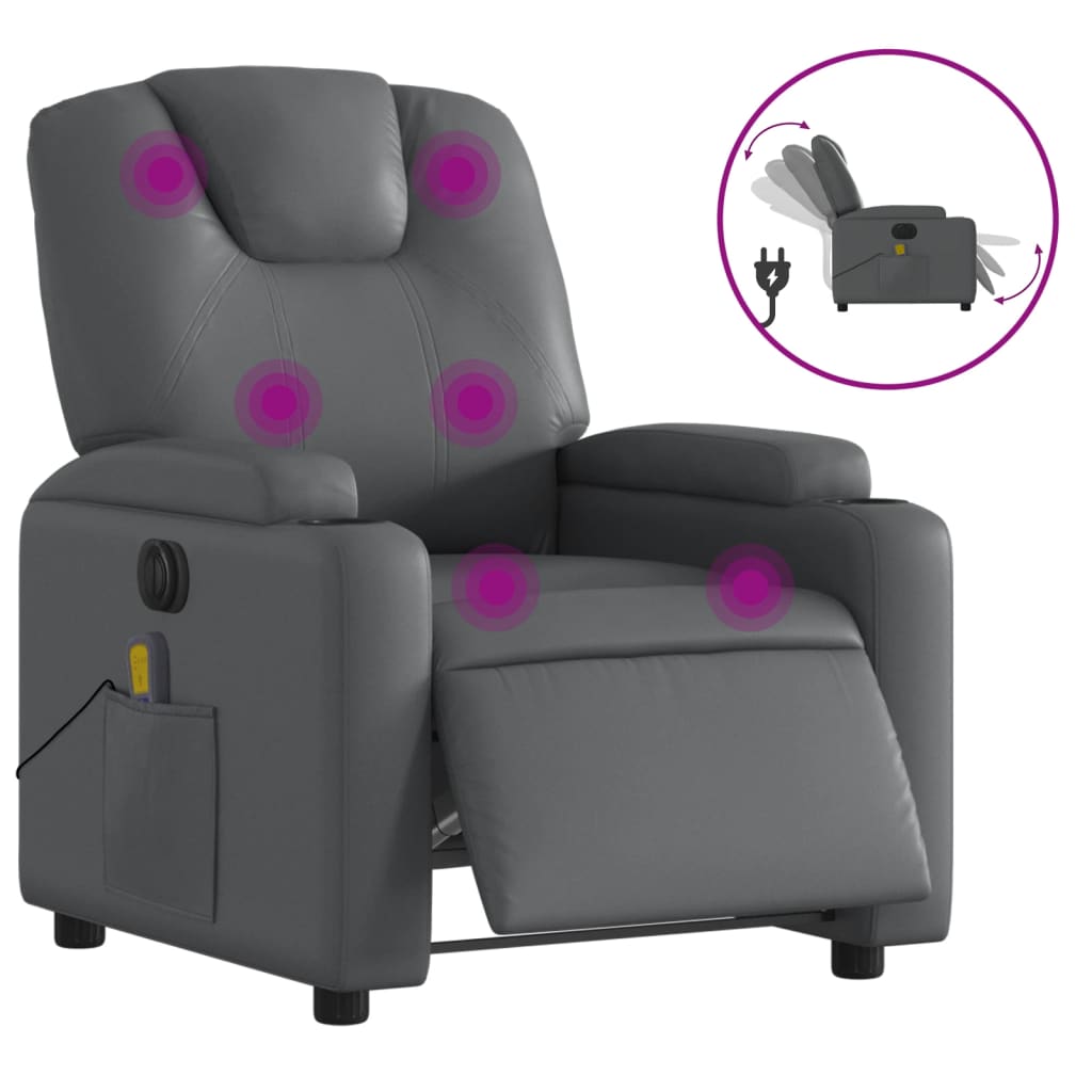 Fauteuil de massage inclinable électrique gris similicuir Fauteuils vidaXL   