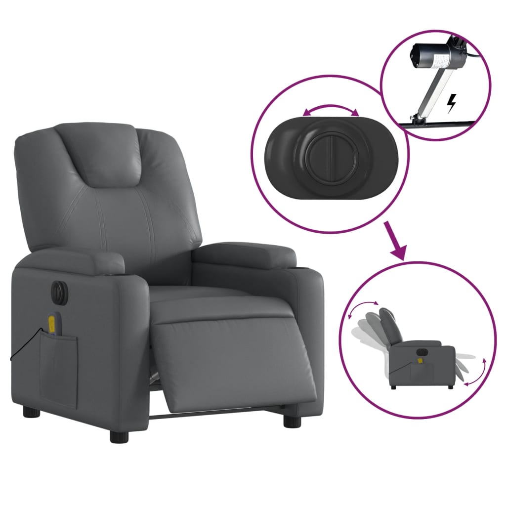 Fauteuil de massage inclinable électrique gris similicuir Fauteuils vidaXL   