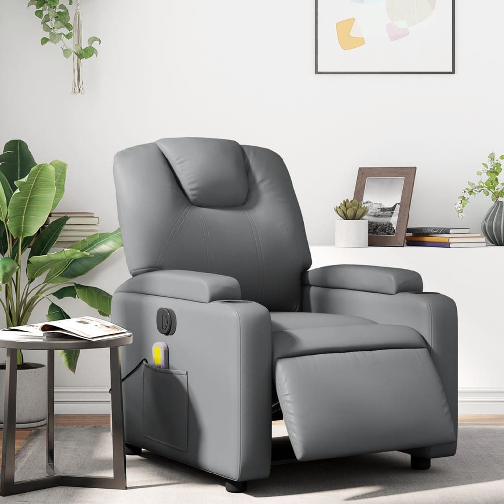 Fauteuil de massage inclinable électrique gris similicuir Fauteuils vidaXL   