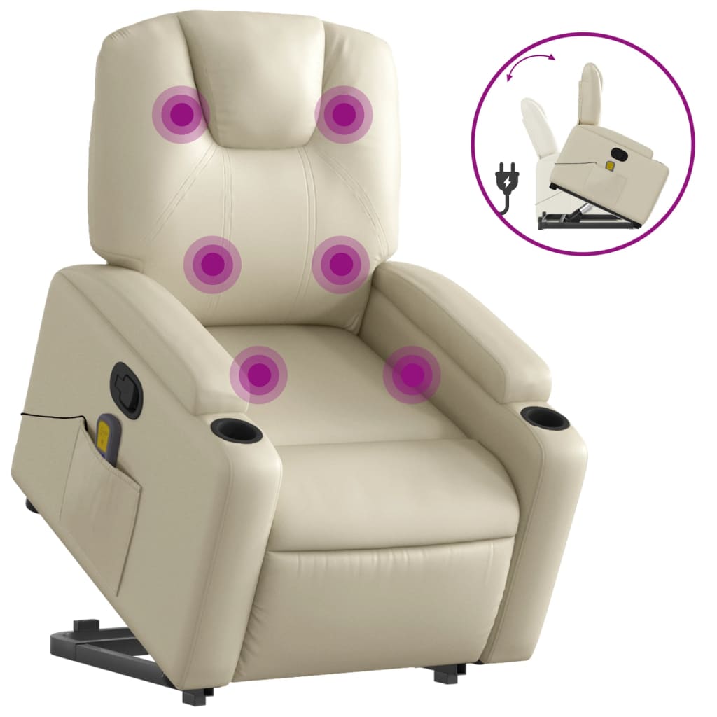 Fauteuil inclinable de massage Crème Similicuir Fauteuils vidaXL   