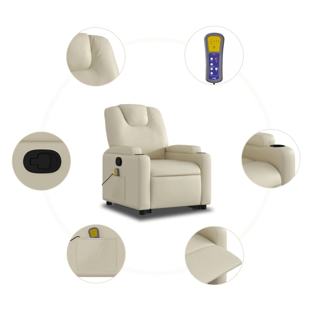 Fauteuil inclinable de massage Crème Similicuir Fauteuils vidaXL   