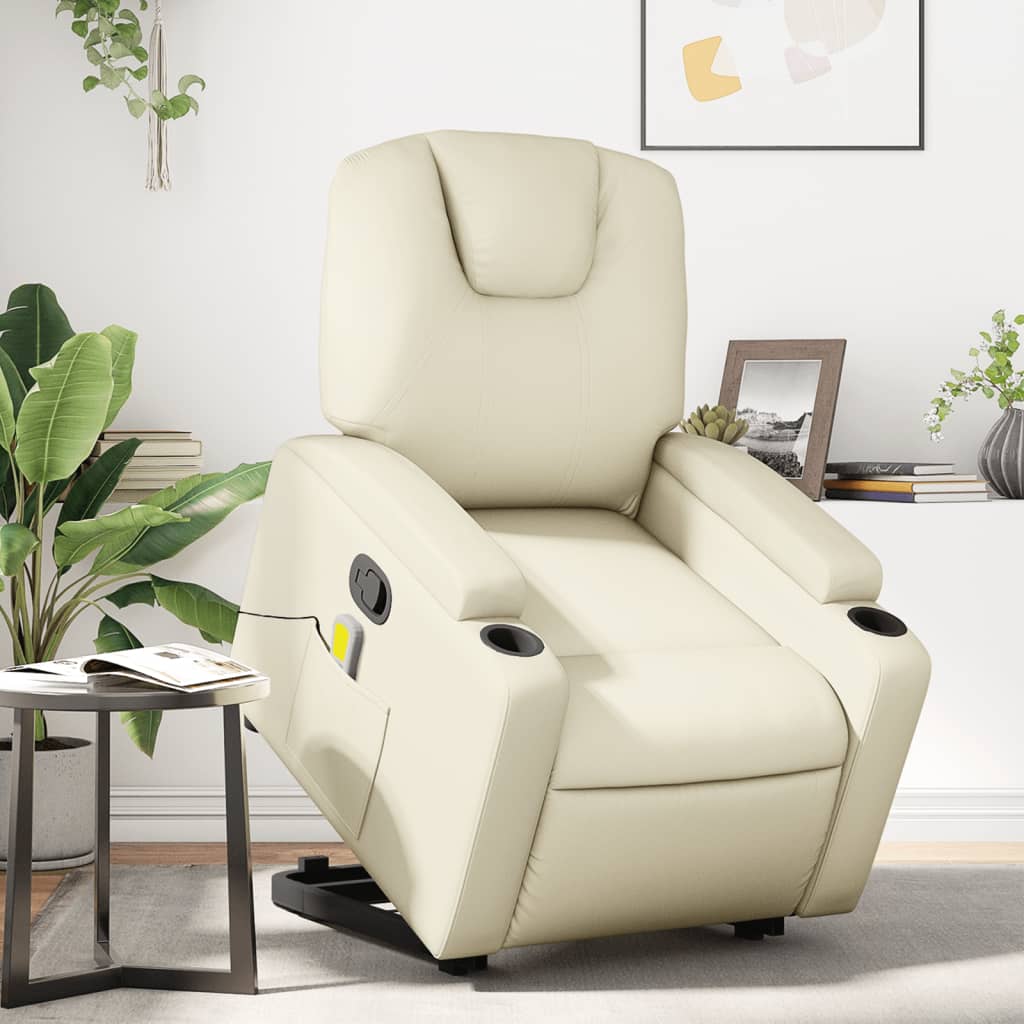 Fauteuil inclinable de massage Crème Similicuir Fauteuils vidaXL   