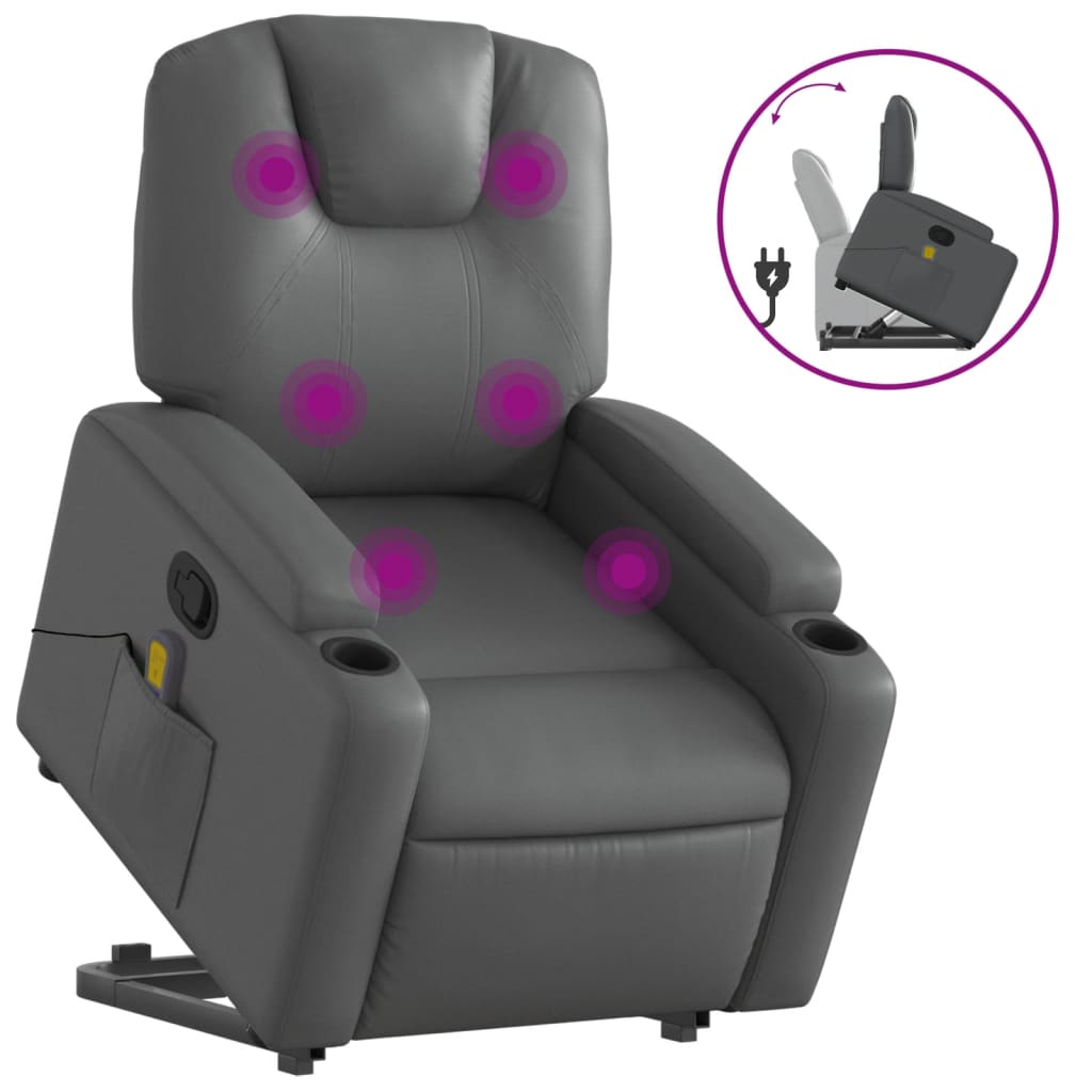 Fauteuil inclinable de massage Gris Similicuir Fauteuils vidaXL   