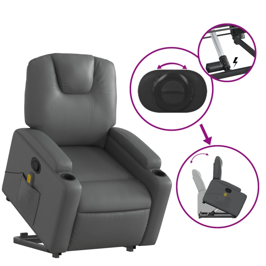 Fauteuil inclinable de massage Gris Similicuir Fauteuils vidaXL   