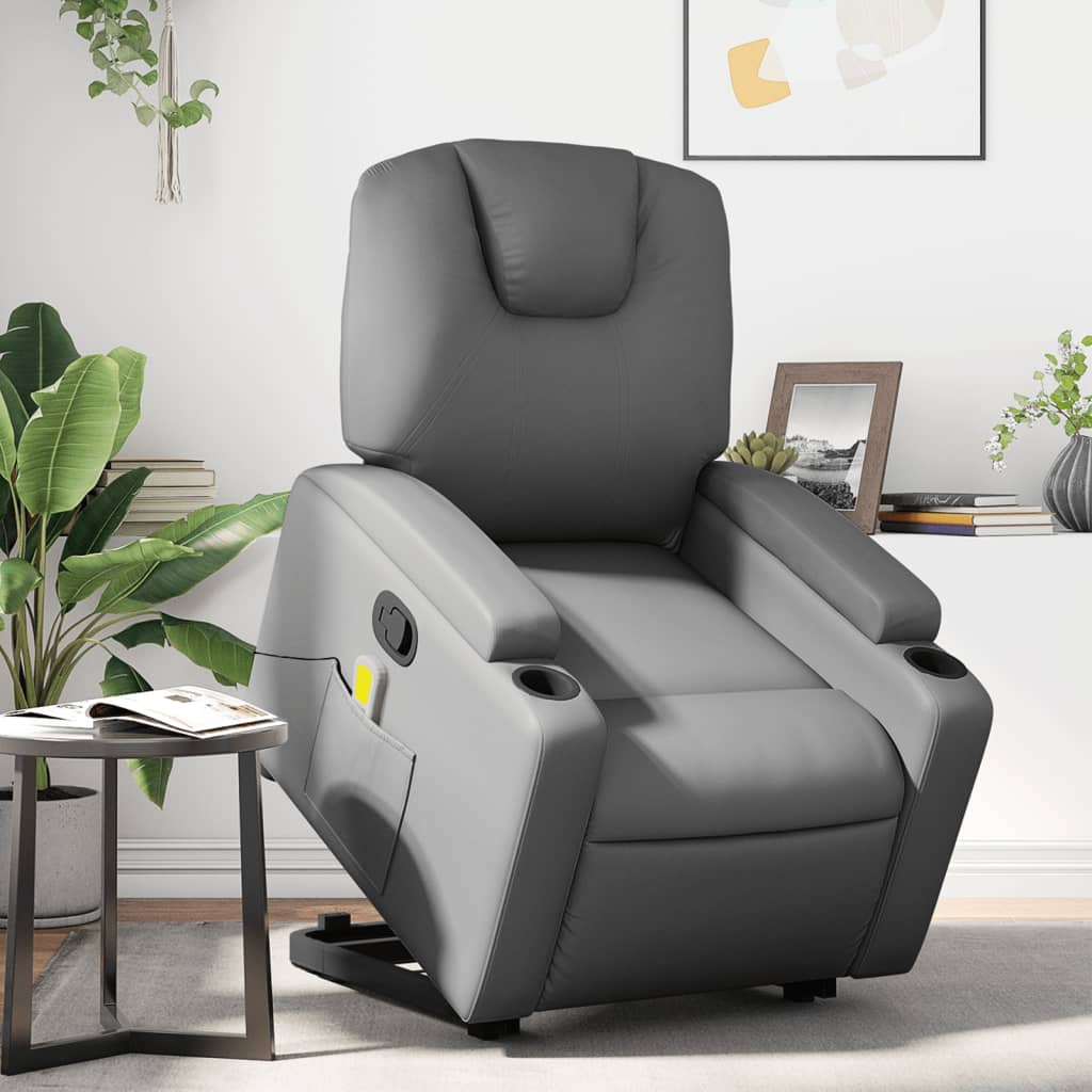 Fauteuil inclinable de massage Gris Similicuir Fauteuils vidaXL   