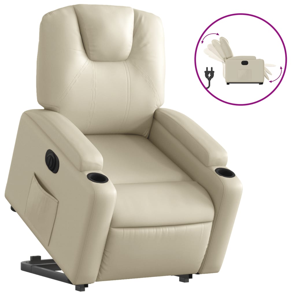 Fauteuil inclinable électrique crème similicuir