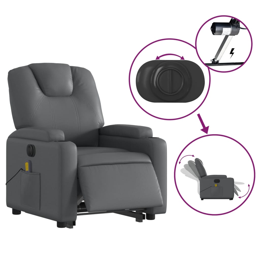 Fauteuil inclinable de massage électrique gris similicuir Fauteuils vidaXL   